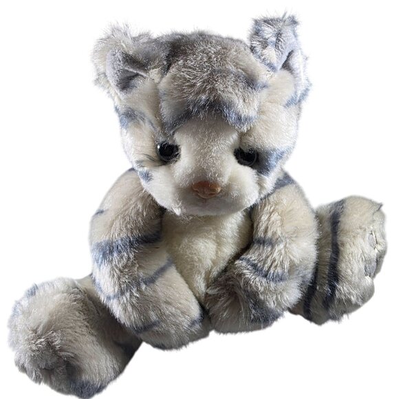 First & Main Kit Kat Plush Stuffed Cat 10" Gray & Cream Striped Polyester Toy - Picture 1 of 7